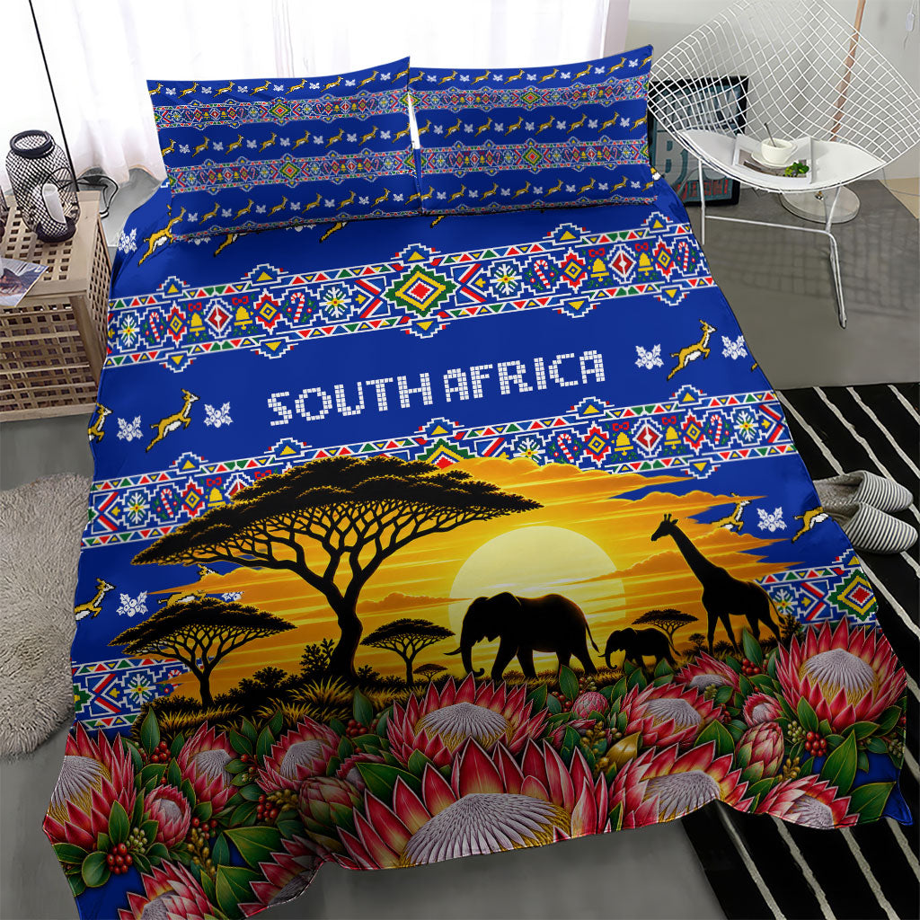 South Africa Christmas Bedding Set African Culture Protea Flower Safari Sunset