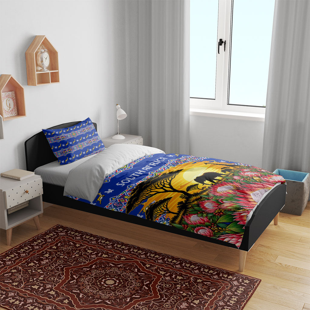 South Africa Christmas Bedding Set African Culture Protea Flower Safari Sunset