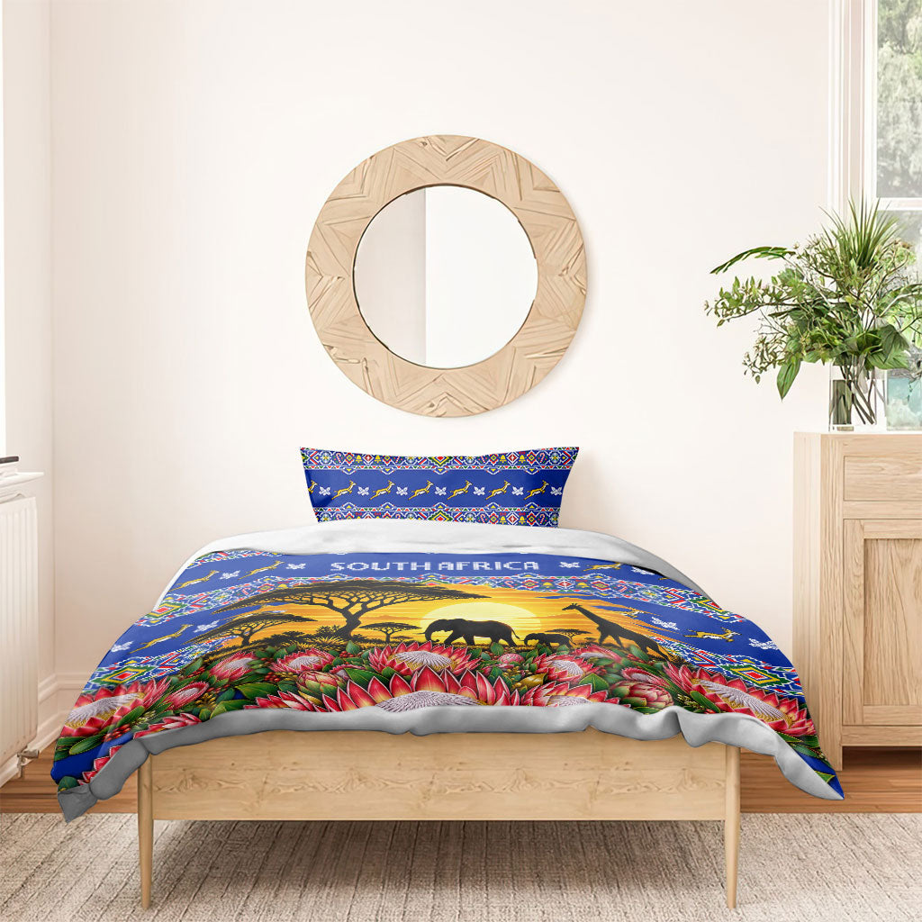 South Africa Christmas Bedding Set African Culture Protea Flower Safari Sunset
