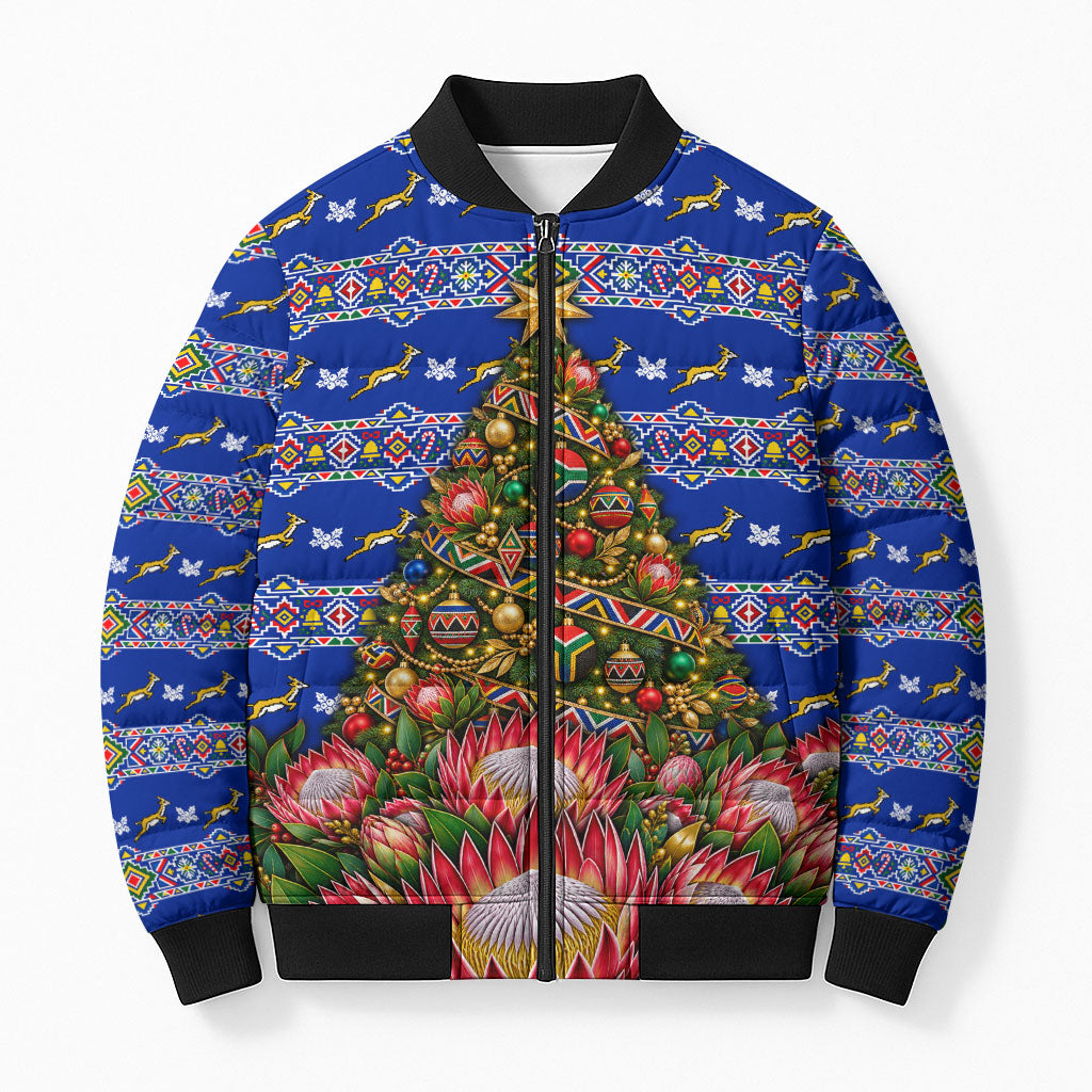 South Africa Christmas Bomber Puffer Jacket African Culture Protea Flower Safari Sunset