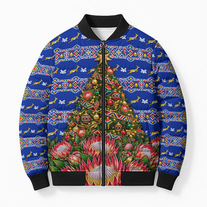 South Africa Christmas Bomber Puffer Jacket African Culture Protea Flower Safari Sunset