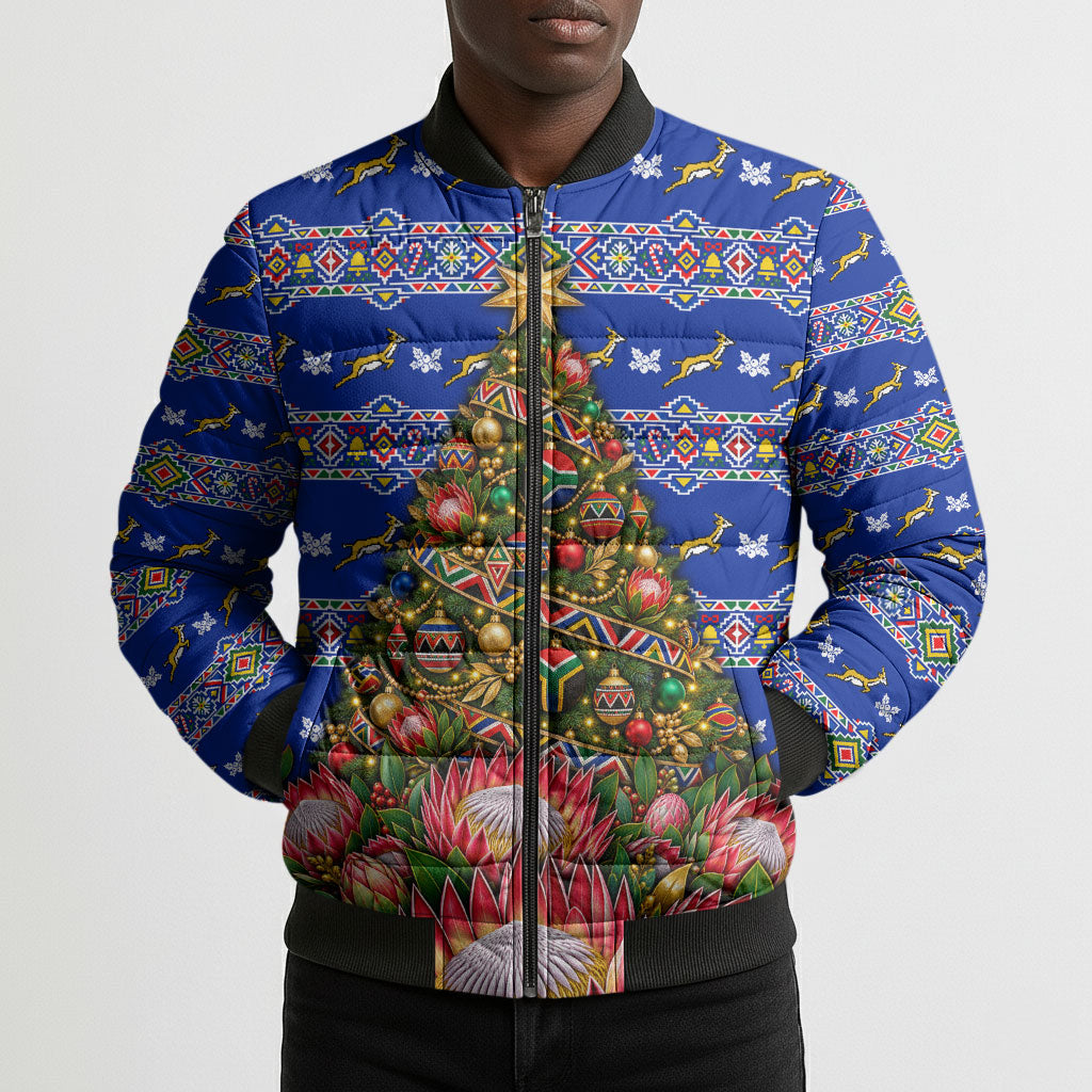 South Africa Christmas Bomber Puffer Jacket African Culture Protea Flower Safari Sunset