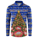 South Africa Christmas Button Sweatshirt African Culture Protea Flower Safari Sunset