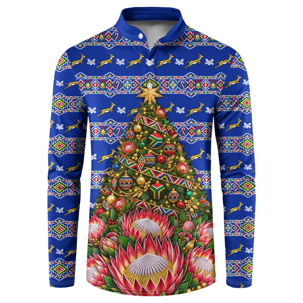 South Africa Christmas Button Sweatshirt African Culture Protea Flower Safari Sunset