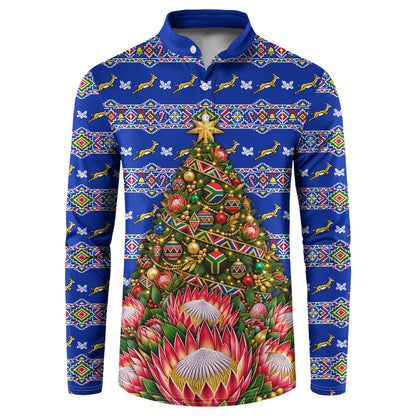 South Africa Christmas Button Sweatshirt African Culture Protea Flower Safari Sunset