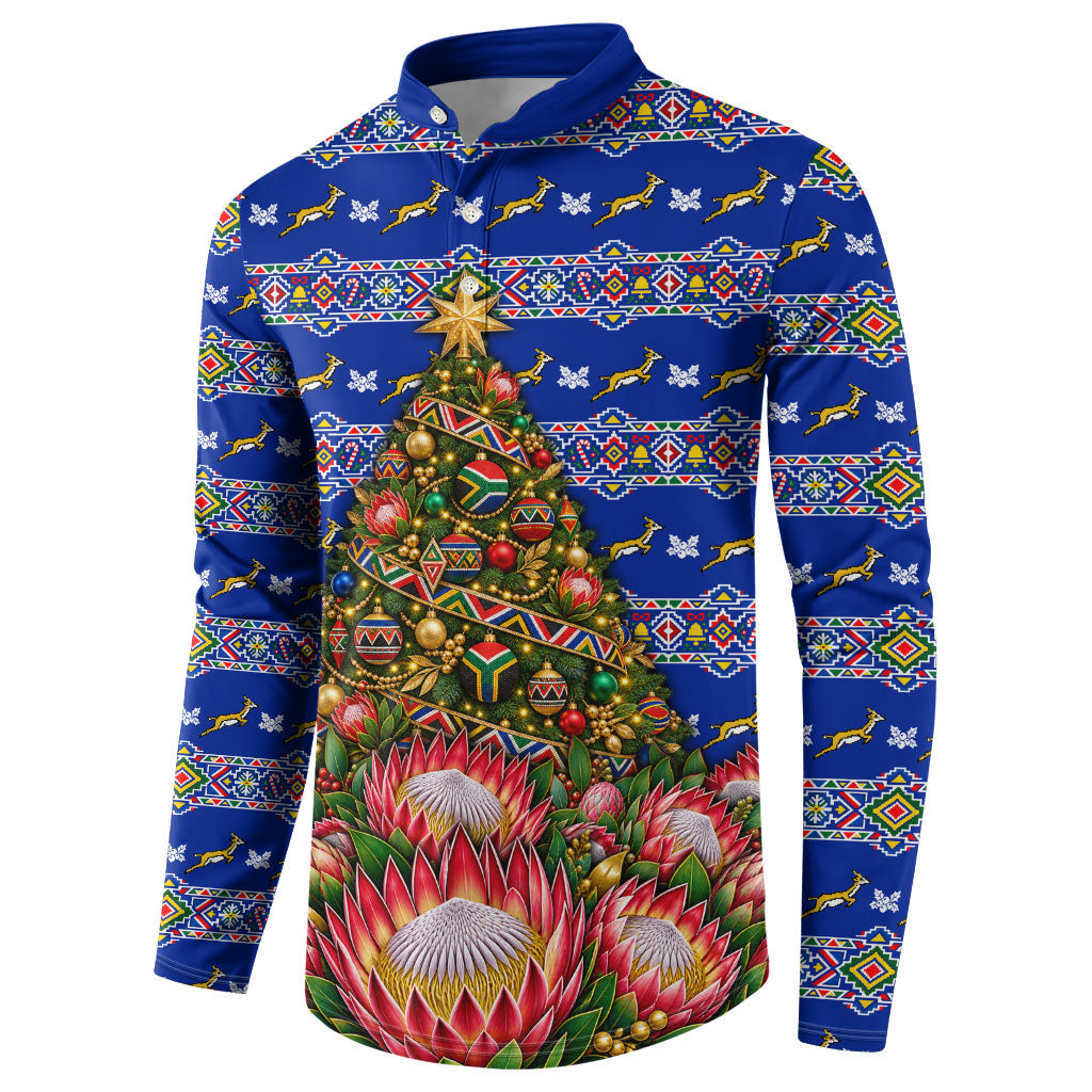 South Africa Christmas Button Sweatshirt African Culture Protea Flower Safari Sunset