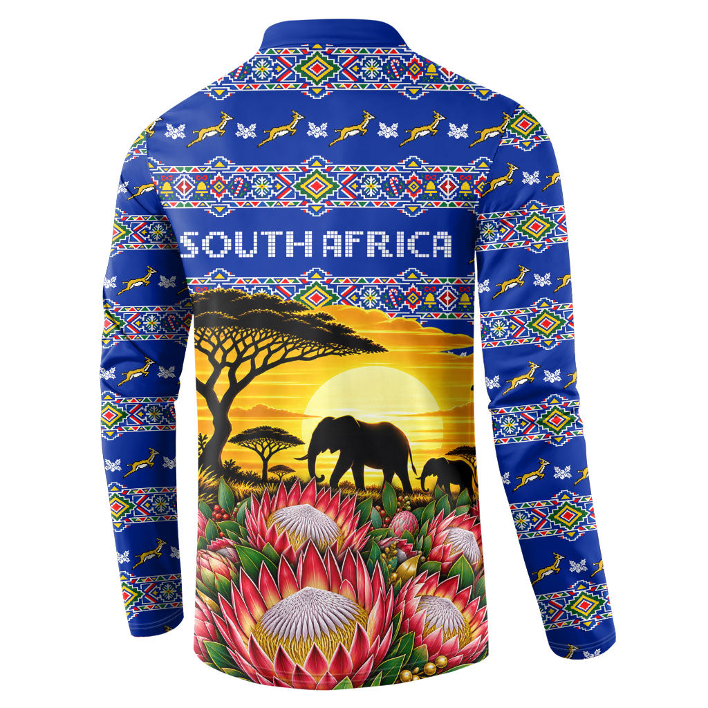 South Africa Christmas Button Sweatshirt African Culture Protea Flower Safari Sunset