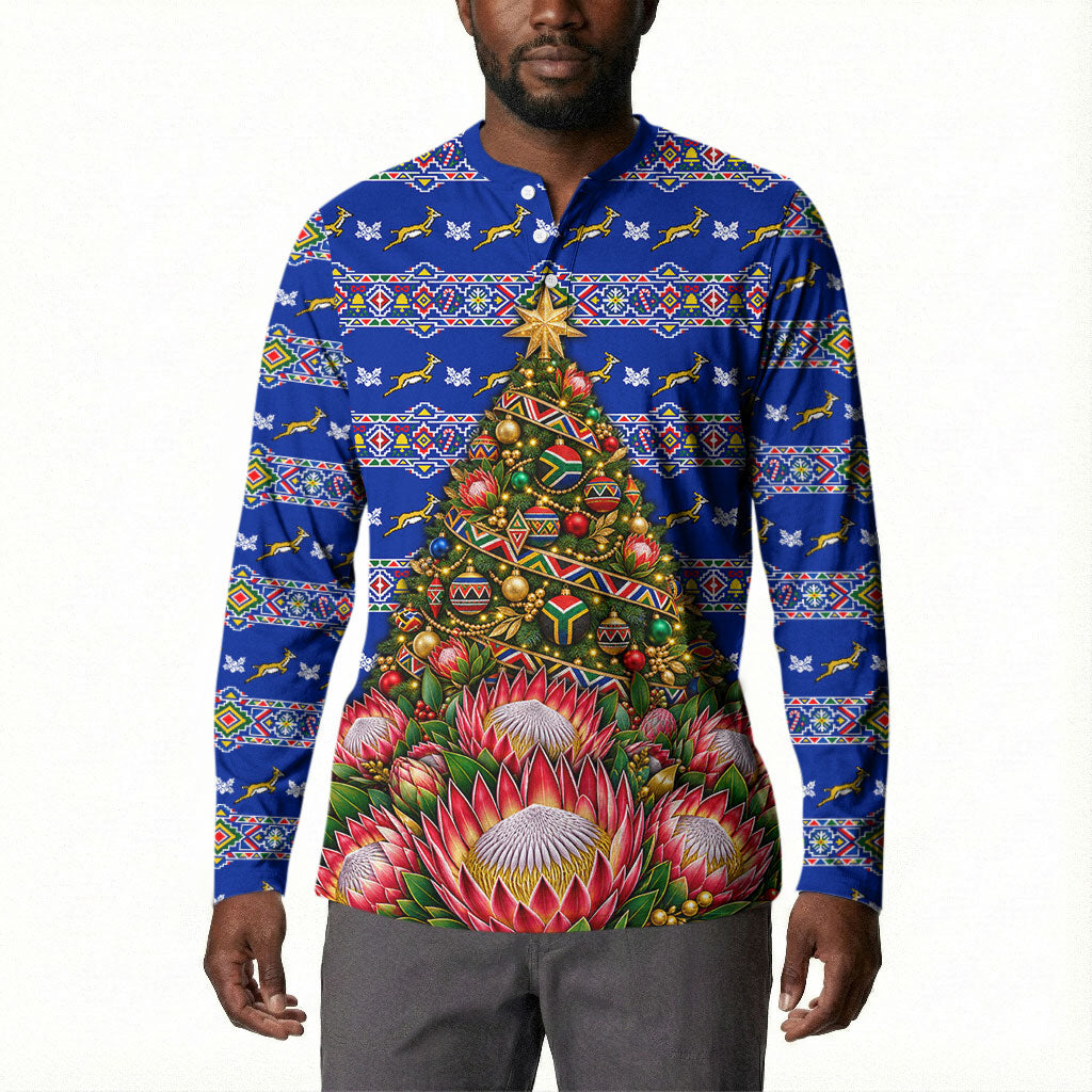 South Africa Christmas Button Sweatshirt African Culture Protea Flower Safari Sunset
