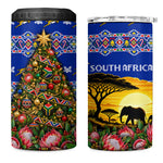 South Africa Christmas 4 in 1 Can Cooler Tumbler African Culture Protea Flower Safari Sunset