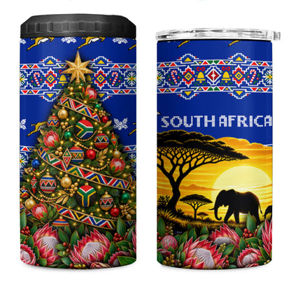 South Africa Christmas 4 in 1 Can Cooler Tumbler African Culture Protea Flower Safari Sunset