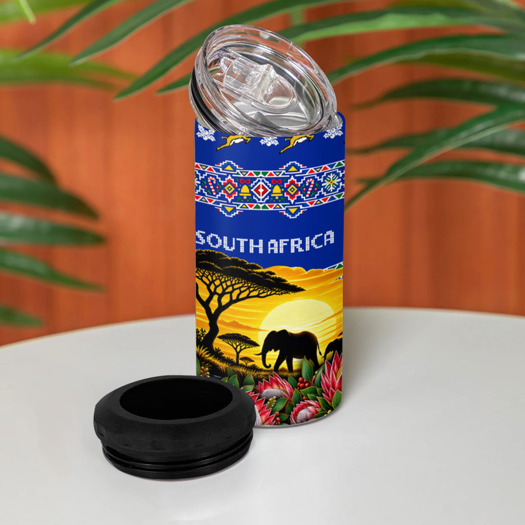 South Africa Christmas 4 in 1 Can Cooler Tumbler African Culture Protea Flower Safari Sunset