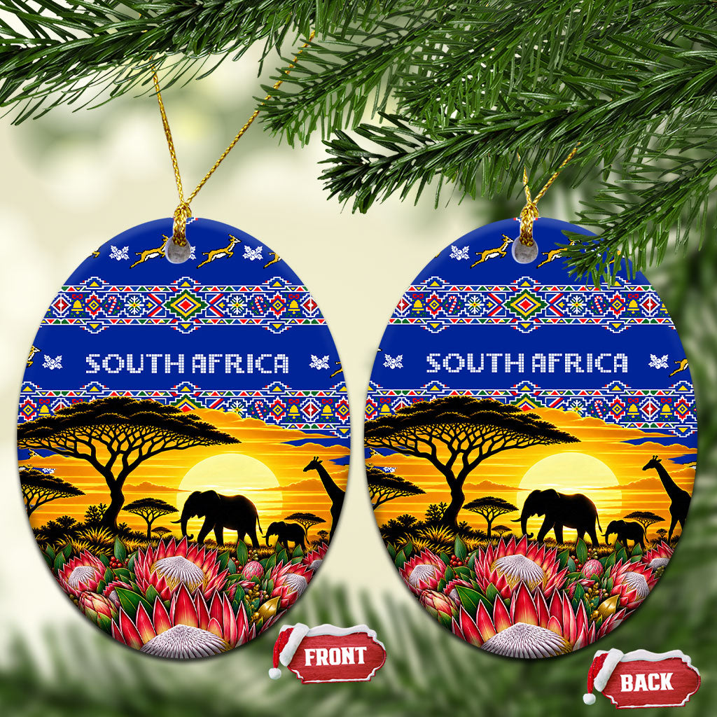 South Africa Christmas Ceramic Ornament African Culture Protea Flower Safari Sunset