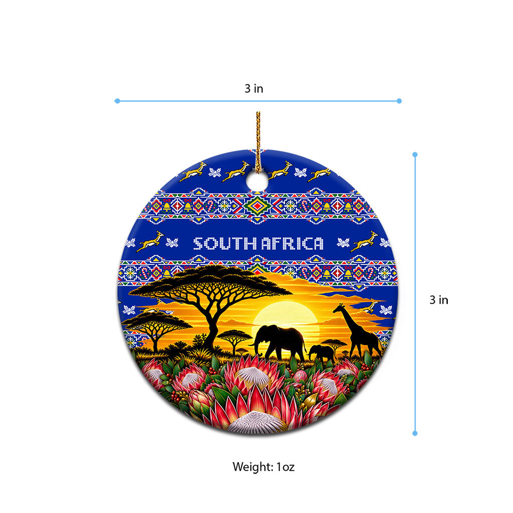 South Africa Christmas Ceramic Ornament African Culture Protea Flower Safari Sunset