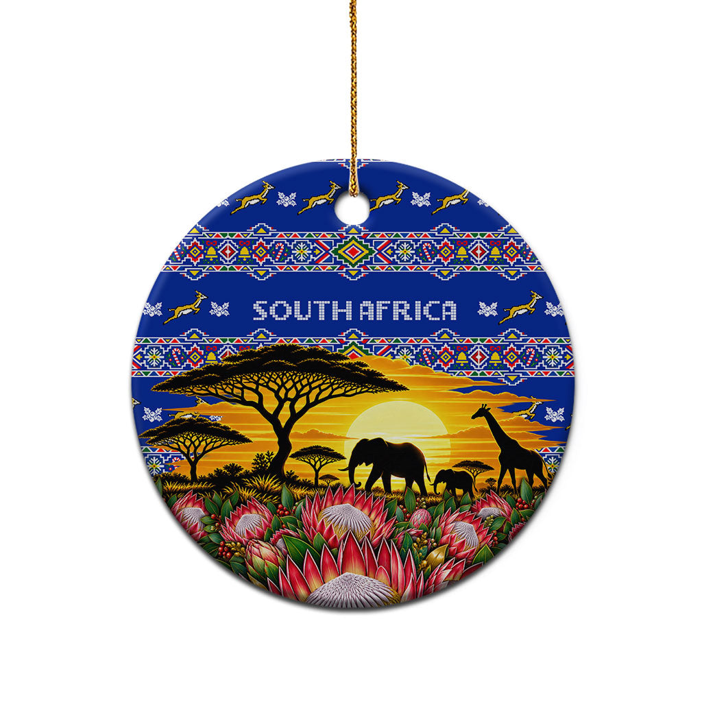 South Africa Christmas Ceramic Ornament African Culture Protea Flower Safari Sunset