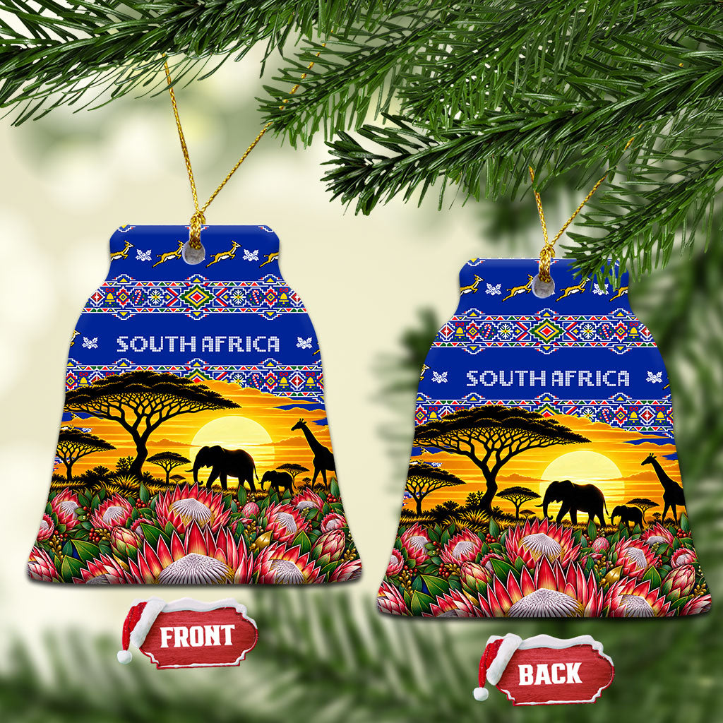 South Africa Christmas Ceramic Ornament African Culture Protea Flower Safari Sunset