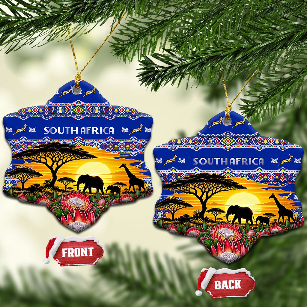 South Africa Christmas Ceramic Ornament African Culture Protea Flower Safari Sunset