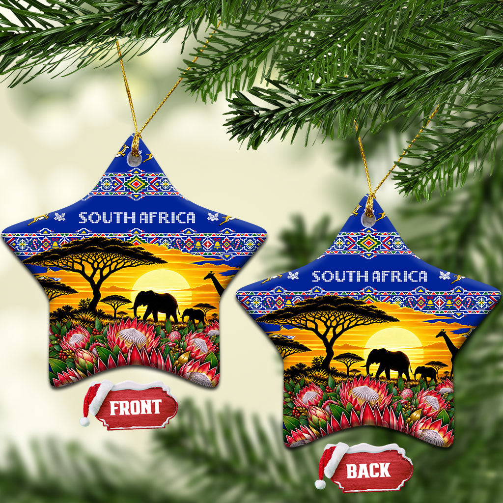South Africa Christmas Ceramic Ornament African Culture Protea Flower Safari Sunset