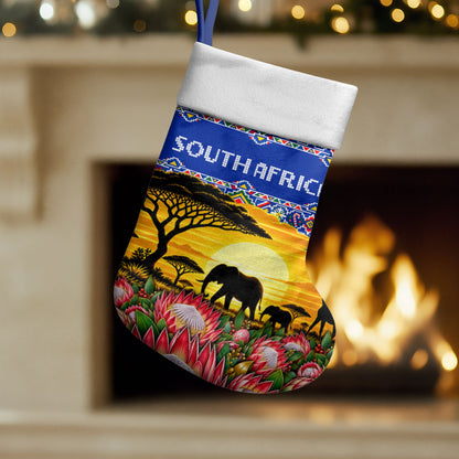 South Africa Christmas Stocking African Culture Protea Flower Safari Sunset