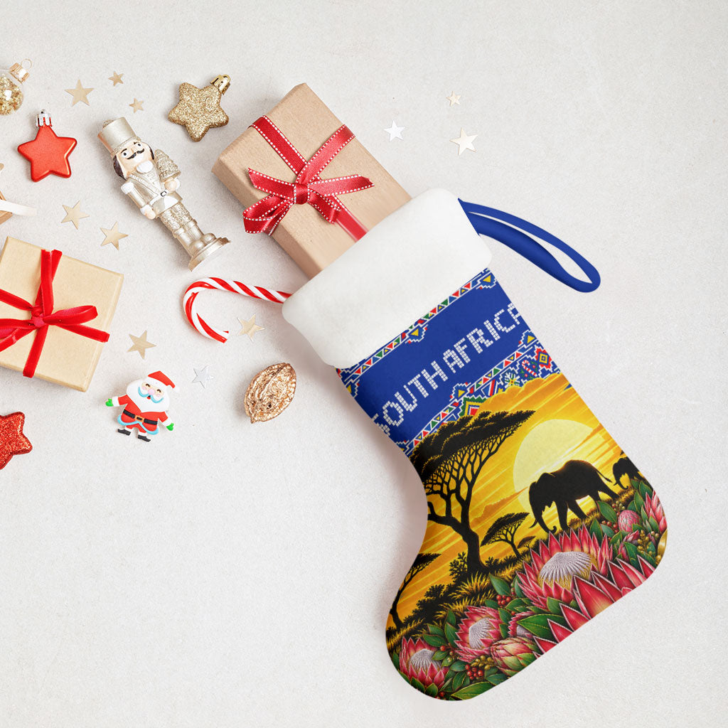 South Africa Christmas Stocking African Culture Protea Flower Safari Sunset