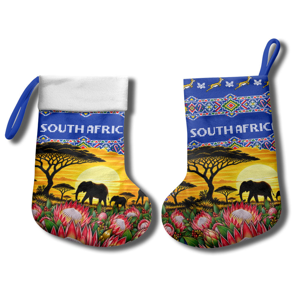 South Africa Christmas Stocking African Culture Protea Flower Safari Sunset