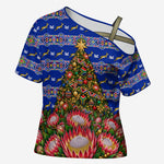 South Africa Christmas Cross Shoulder Shirt African Culture Protea Flower Safari Sunset