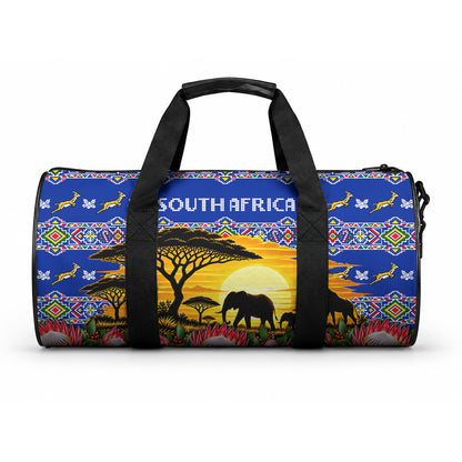 South Africa Christmas Duffle Bag African Culture Protea Flower Safari Sunset