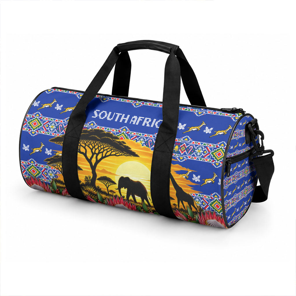 South Africa Christmas Duffle Bag African Culture Protea Flower Safari Sunset