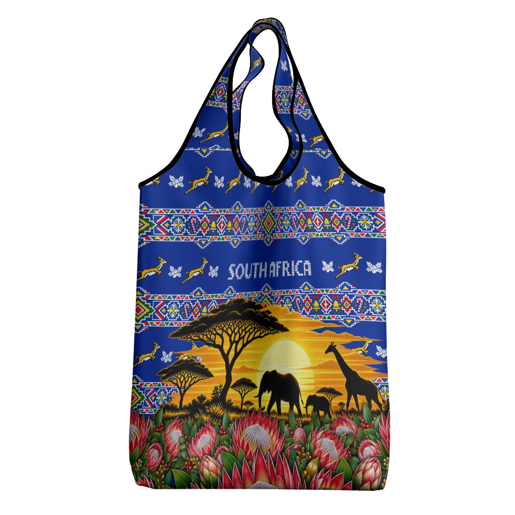 South Africa Christmas Grocery Bag African Culture Protea Flower Safari Sunset