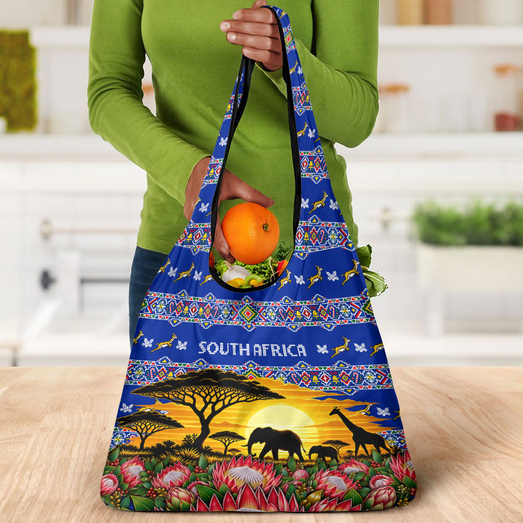South Africa Christmas Grocery Bag African Culture Protea Flower Safari Sunset