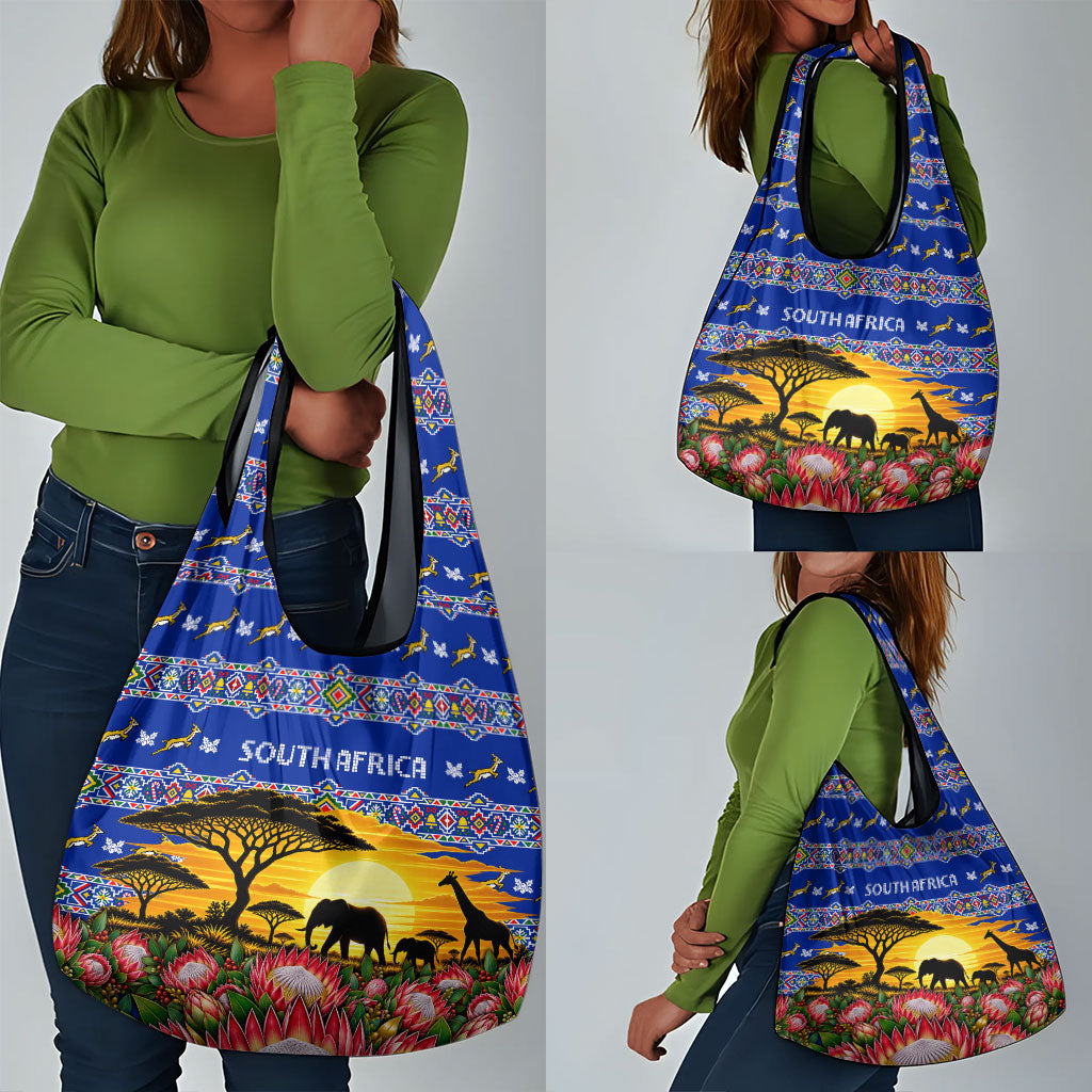 South Africa Christmas Grocery Bag African Culture Protea Flower Safari Sunset