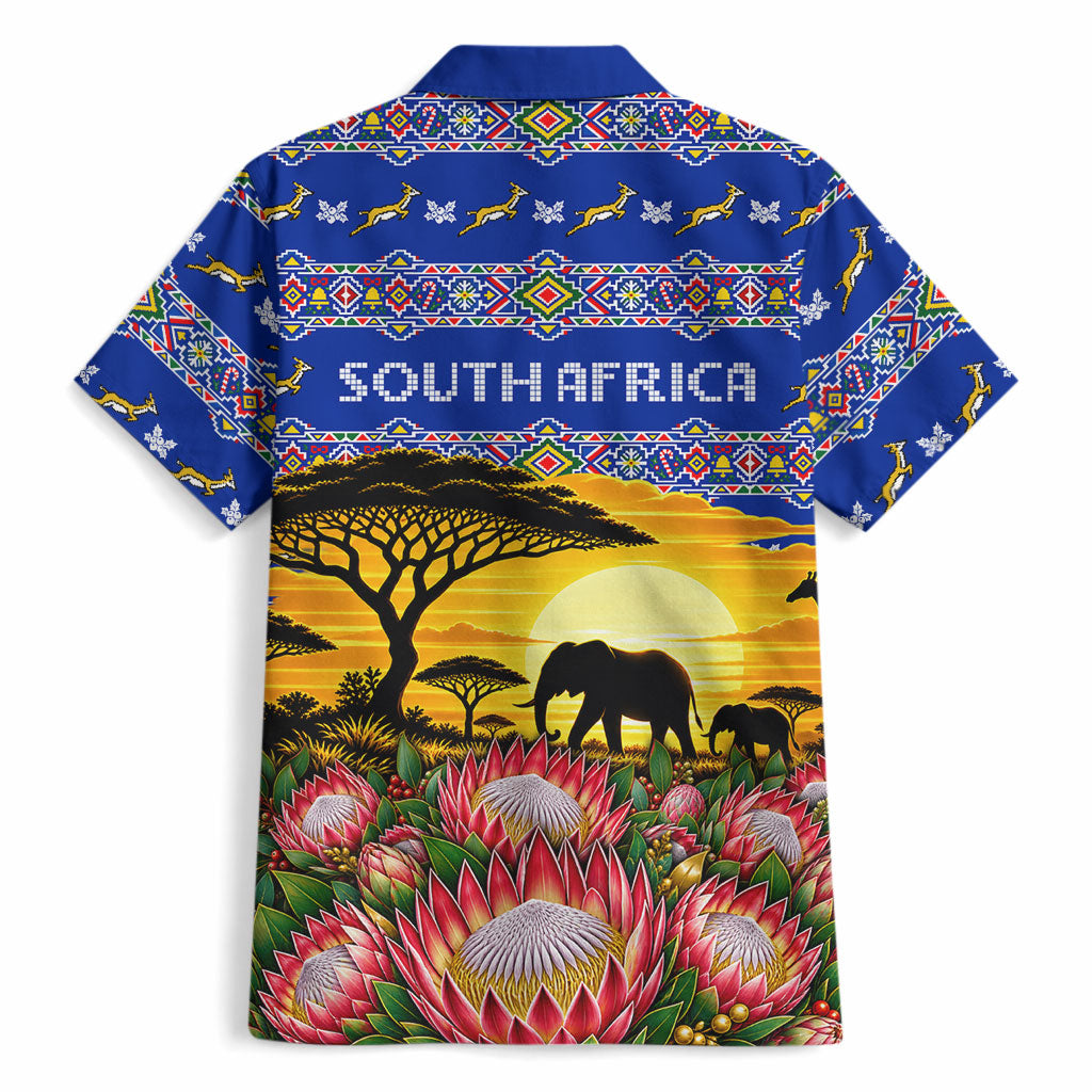 South Africa Christmas Hawaiian Shirt African Culture Protea Flower Safari Sunset