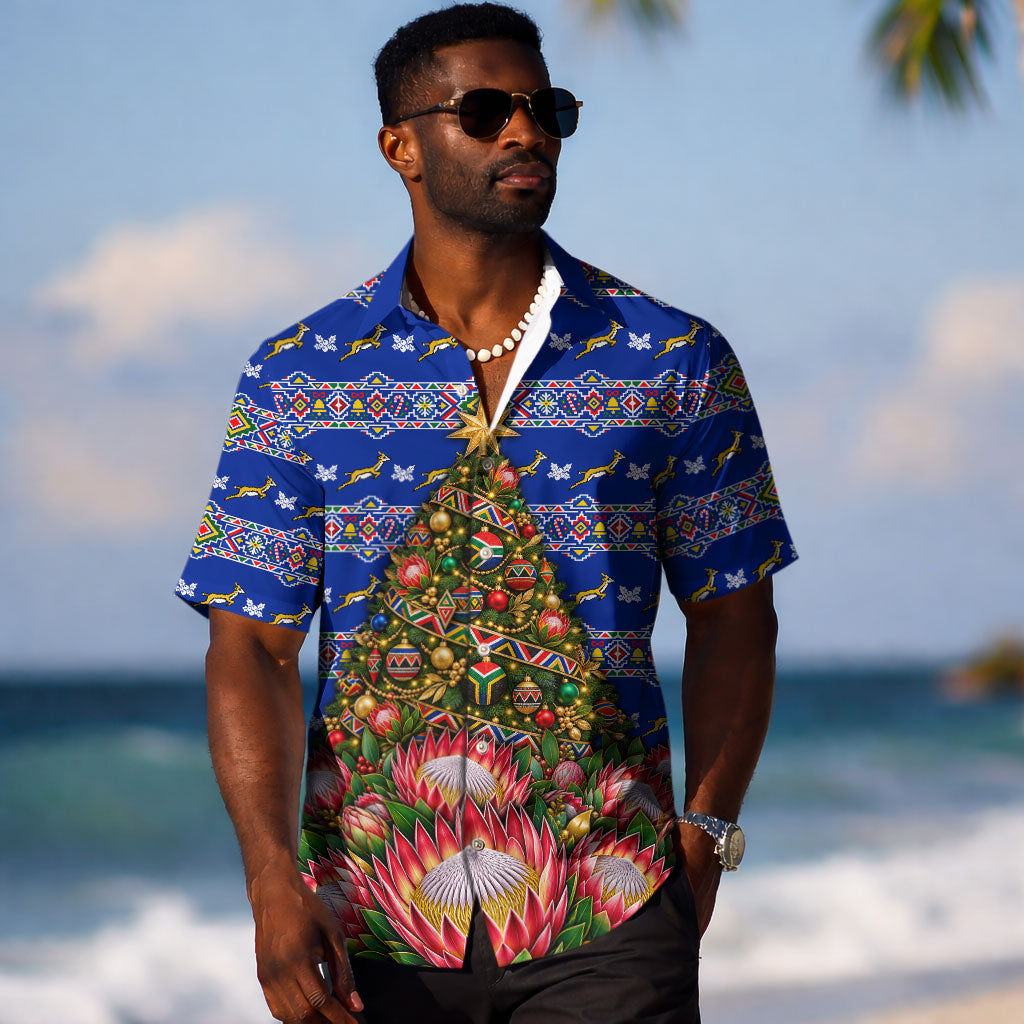 South Africa Christmas Hawaiian Shirt African Culture Protea Flower Safari Sunset