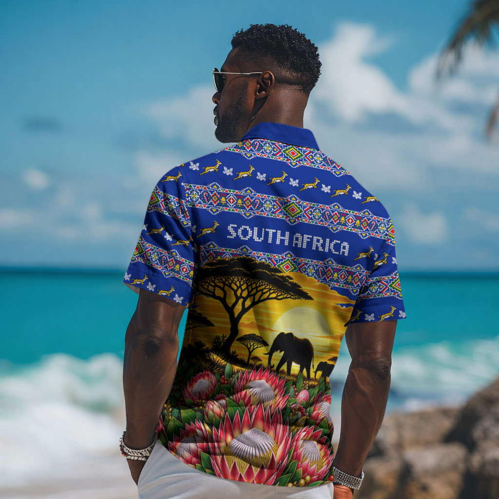 South Africa Christmas Hawaiian Shirt African Culture Protea Flower Safari Sunset
