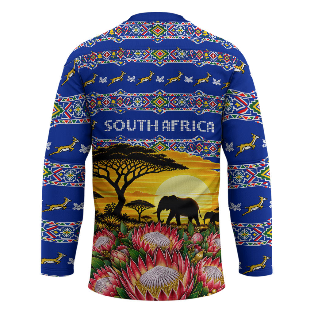 South Africa Christmas Hockey Jersey African Culture Protea Flower Safari Sunset