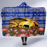 South Africa Christmas Hooded Blanket African Culture Protea Flower Safari Sunset