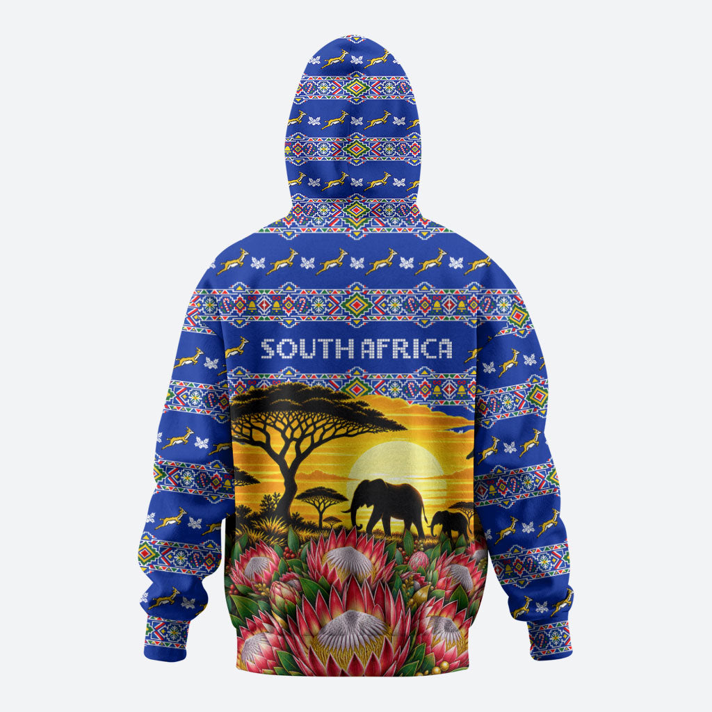 South Africa Christmas Hoodie African Culture Protea Flower Safari Sunset