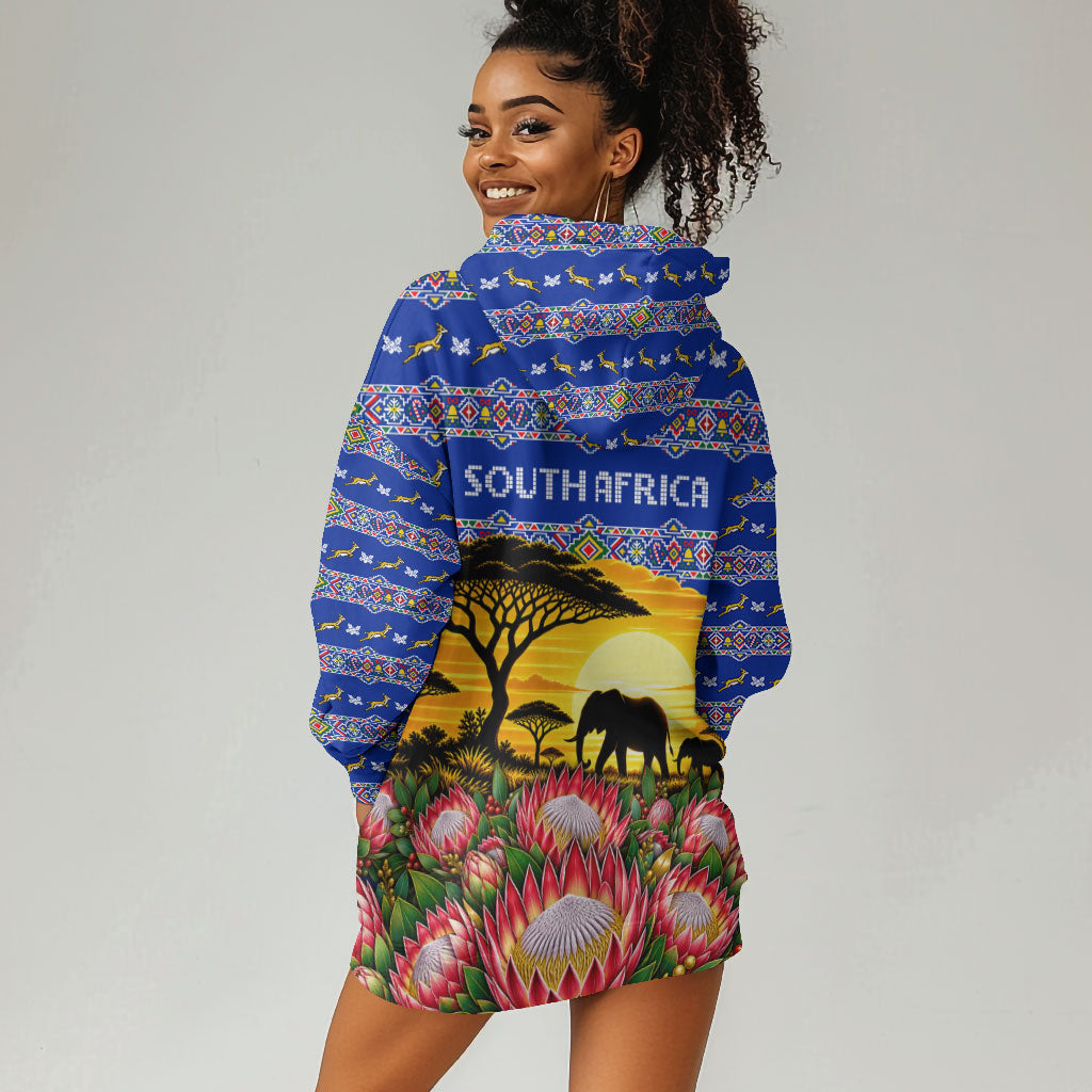 South Africa Christmas Hoodie Dress African Culture Protea Flower Safari Sunset