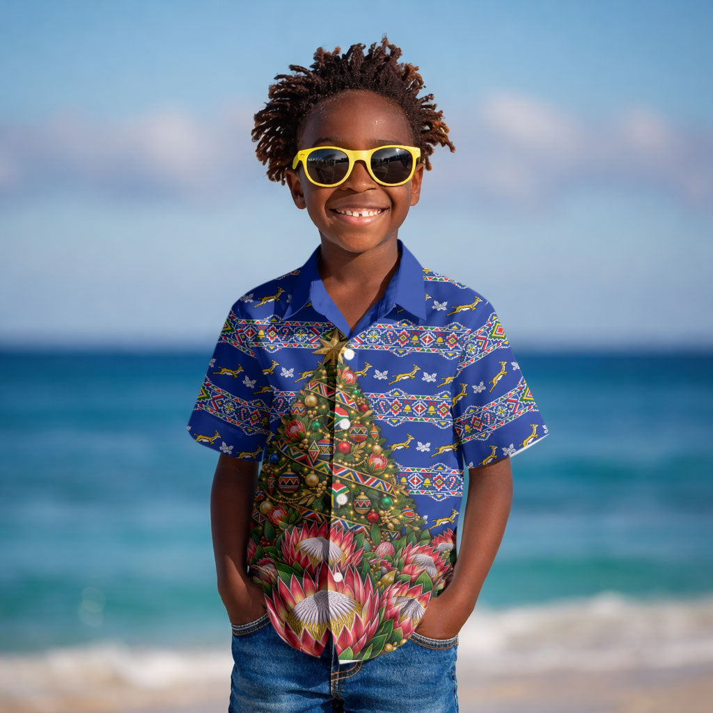 South Africa Christmas Kid Hawaiian Shirt African Culture Protea Flower Safari Sunset