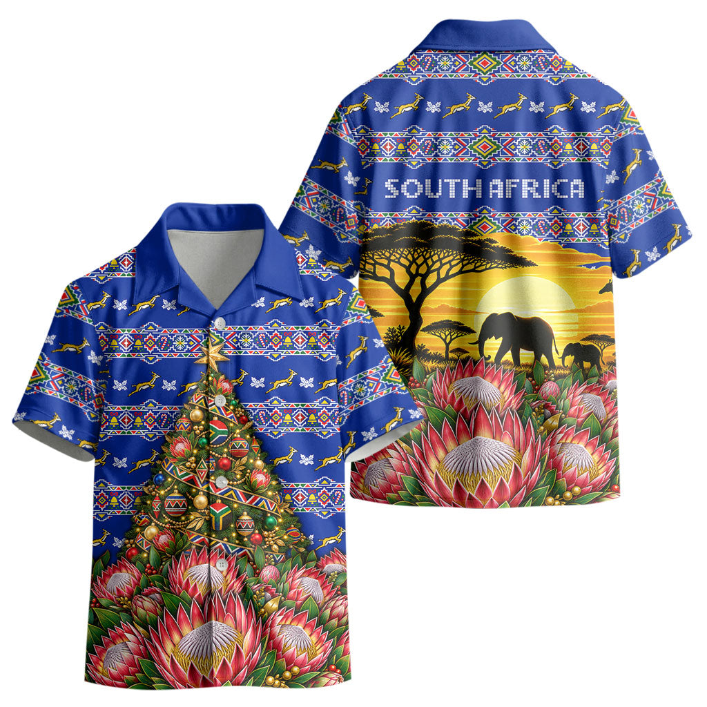 South Africa Christmas Kid Hawaiian Shirt African Culture Protea Flower Safari Sunset