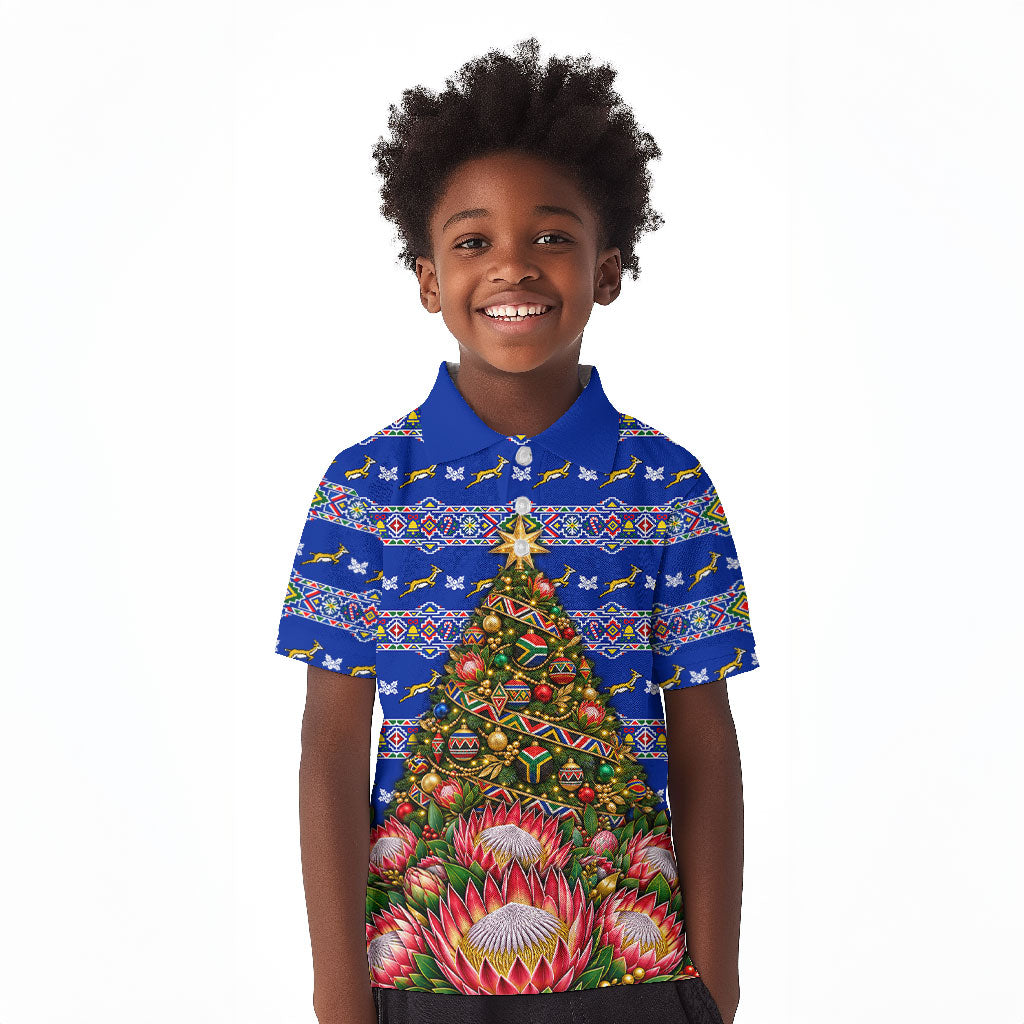 South Africa Christmas Kid Polo Shirt African Culture Protea Flower Safari Sunset