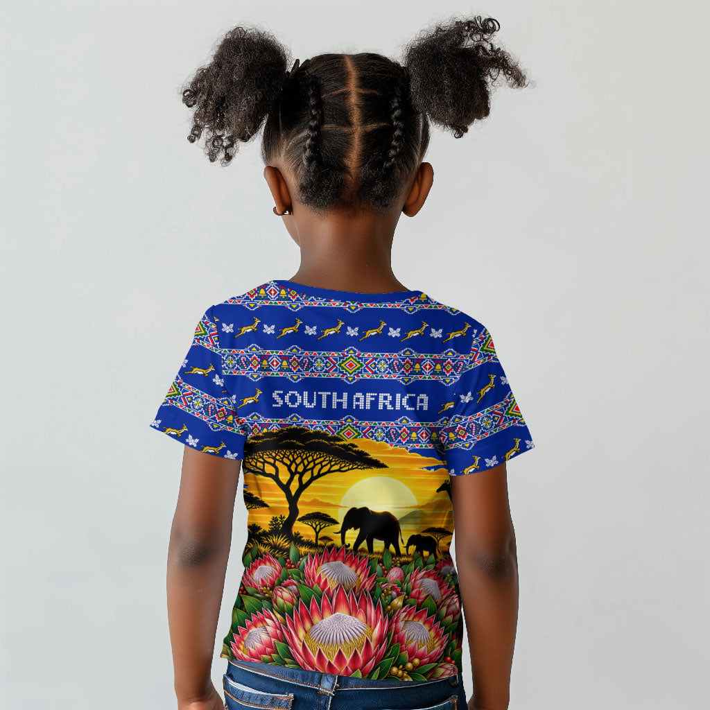 South Africa Christmas Kid T shirt African Culture Protea Flower Safari Sunset