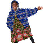 South Africa Christmas Kid Wearable Blanket Hoodie African Culture Protea Flower Safari Sunset