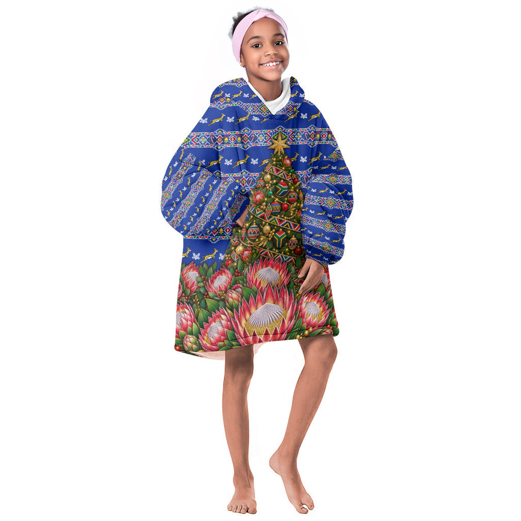 South Africa Christmas Kid Wearable Blanket Hoodie African Culture Protea Flower Safari Sunset
