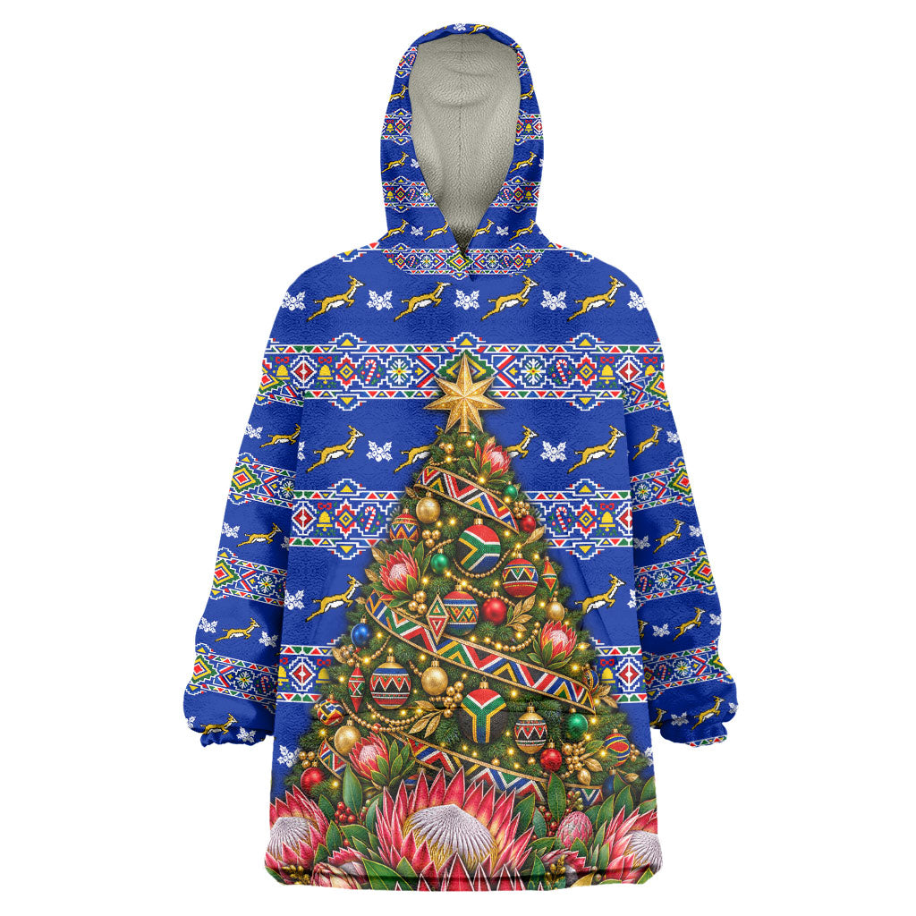 South Africa Christmas Kid Wearable Blanket Hoodie African Culture Protea Flower Safari Sunset