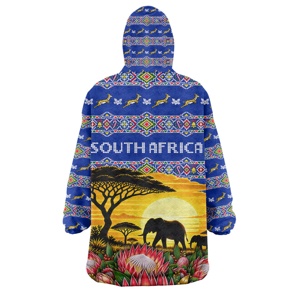 South Africa Christmas Kid Wearable Blanket Hoodie African Culture Protea Flower Safari Sunset