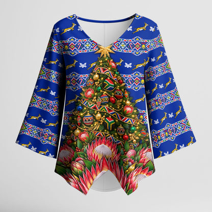 South Africa Christmas Kimono Sleeve Blouse African Culture Protea Flower Safari Sunset