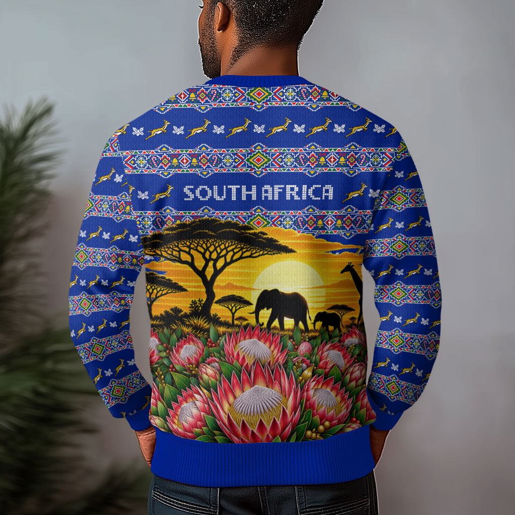 South Africa Christmas Ugly Christmas Sweater African Culture Protea Flower Safari Sunset