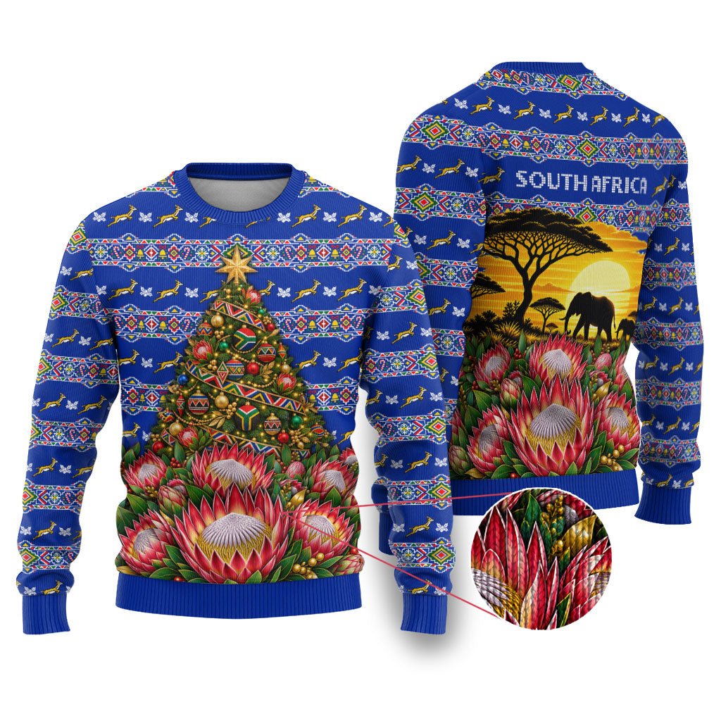 South Africa Christmas Ugly Christmas Sweater African Culture Protea Flower Safari Sunset