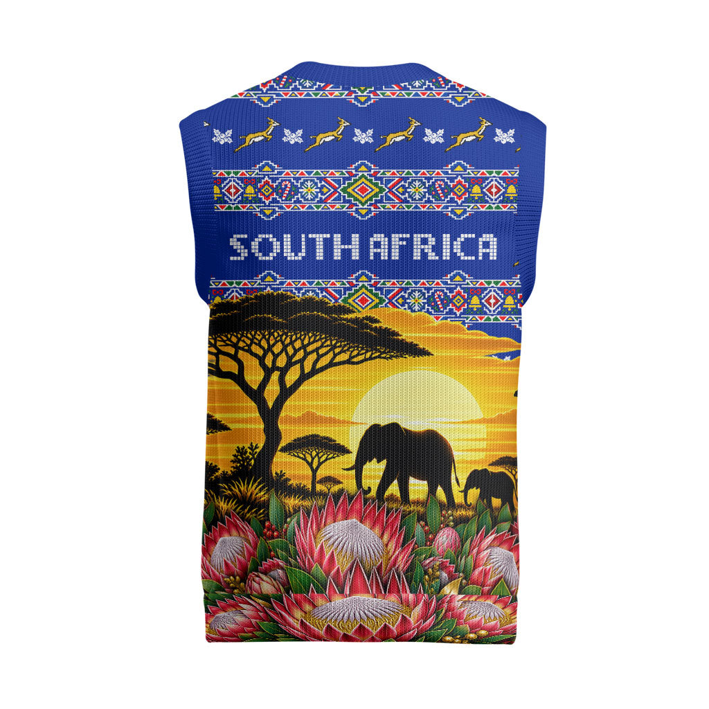 South Africa Christmas Knitted V-Neck Vest African Culture Protea Flower Safari Sunset