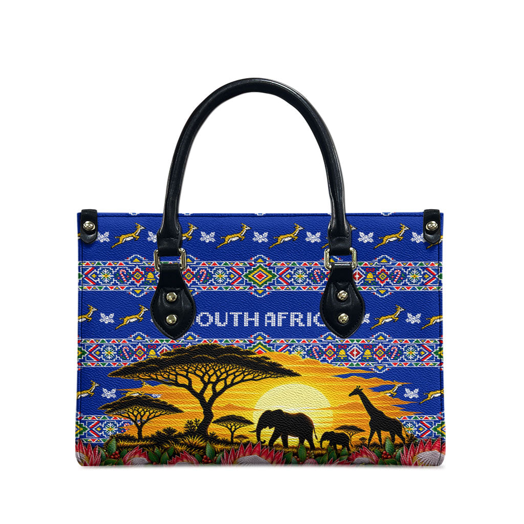 South Africa Christmas Leather Bag African Culture Protea Flower Safari Sunset